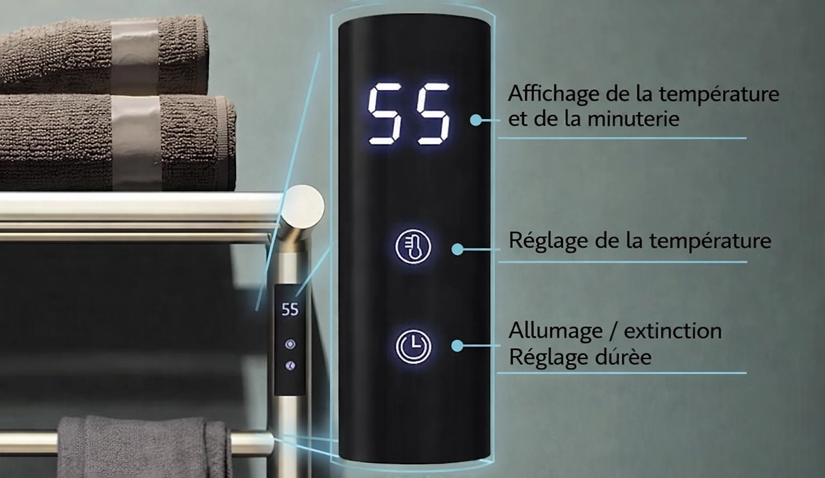 Sèche-serviettes électrique avec tablette 250W doré brossé